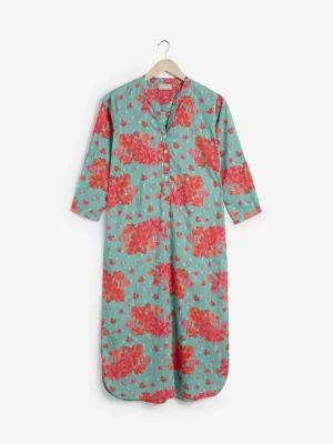 Utsa Turquoise Rose Print Straight Kurta