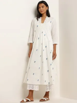 Utsa White Lace Detailed Cotton A-Line Kurta