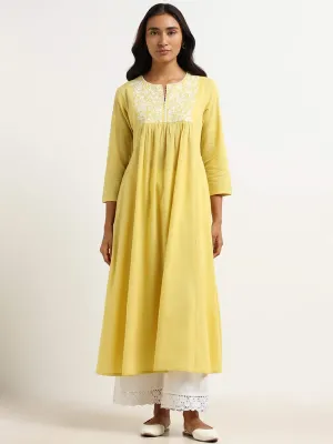 Utsa Yellow Embroidered Cotton Kurta