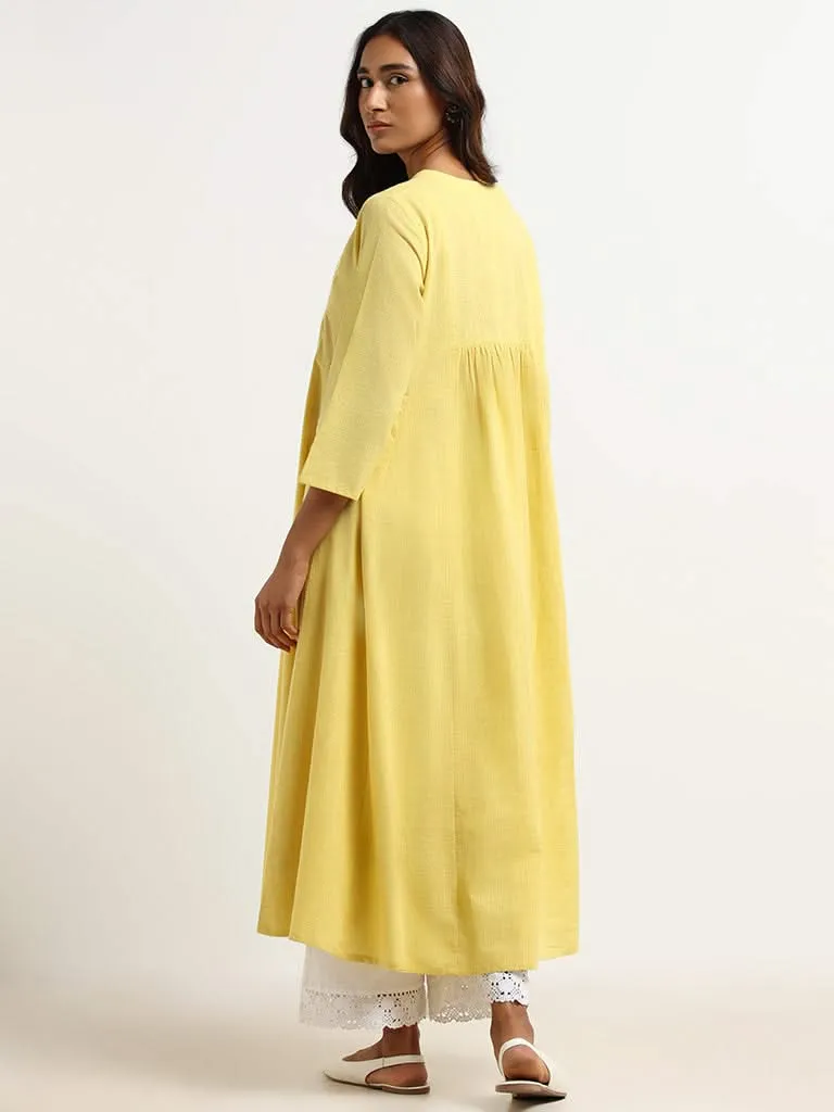 Utsa Yellow Embroidered Cotton Kurta