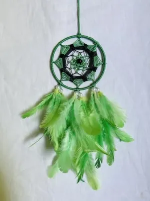 UV HANDICRAFTS Black Green Dream Catcher Handmade Hangings for Positivity Ideal for Home Decor, Gift, Wall Hangings, Meditation Room, Yoga Temple, Wind Chime & Car Feather Hanging(Pack of 1)