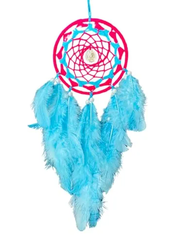 UV HANDICRAFTS Pink SkyBlue Dream Catcher Handmade Hangings for Positivity Ideal for Home Decor, Gift, Wall Hangings, Meditation Room, Yoga Temple, Wind Chime & Car Feather Hanging(Pack of 1)