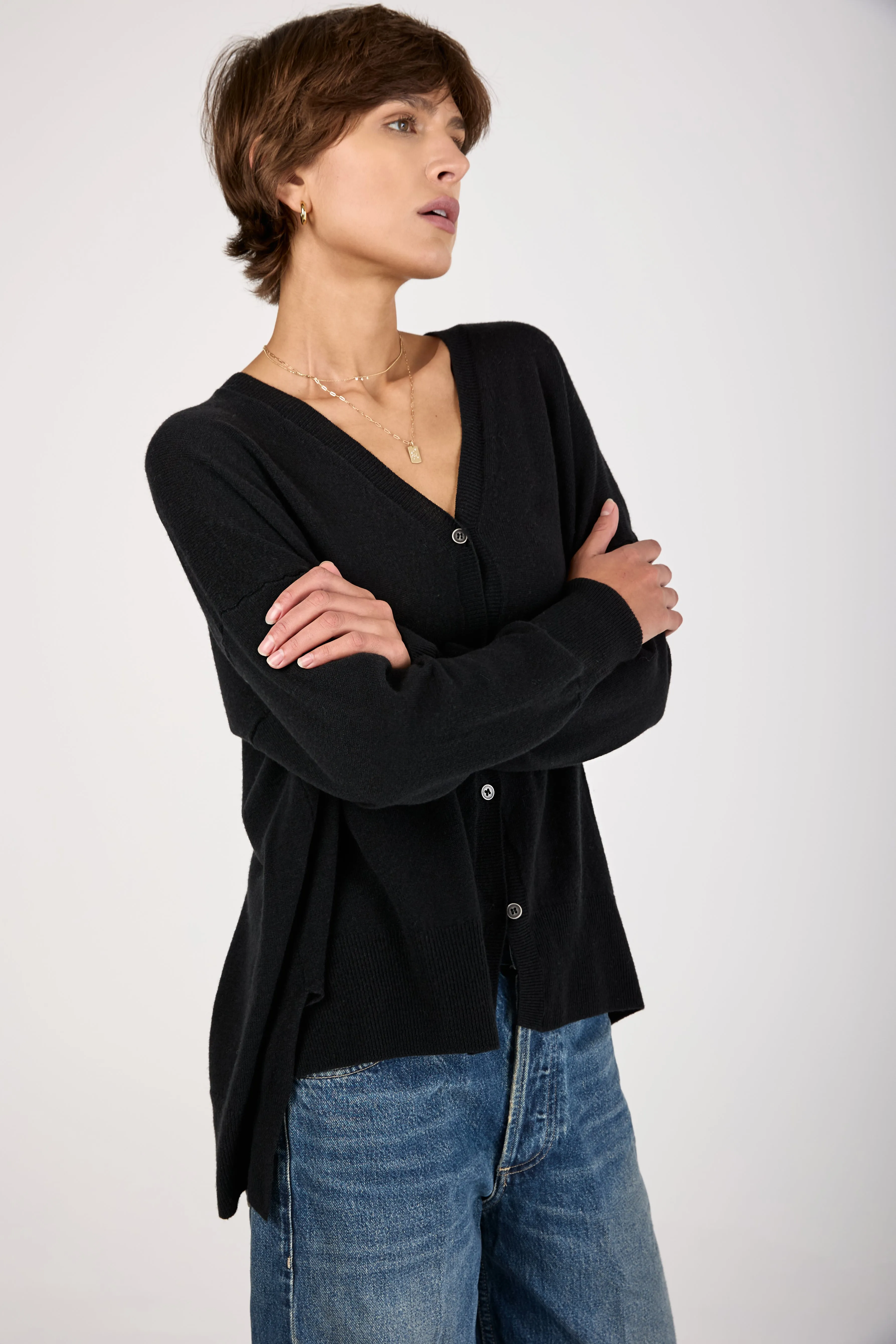 V-Neck Cardigan Jacket in Black