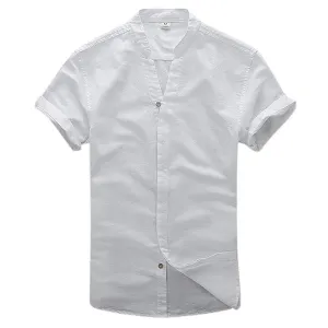 V Neck Dress Shirts for Men Linen Vintage Casual