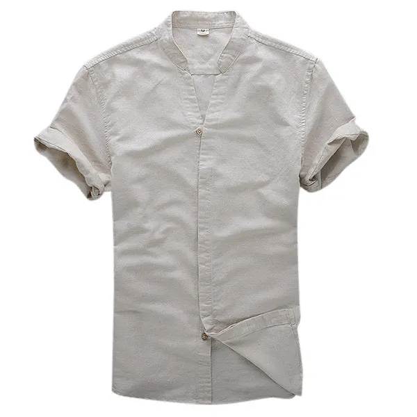 V Neck Dress Shirts for Men Linen Vintage Casual