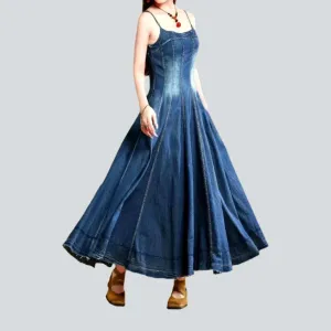 V-neck flared boho jean dress