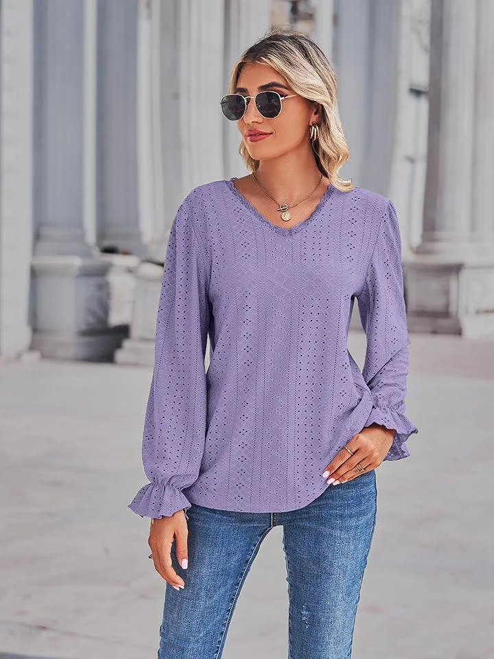 V-Neck Flounce Sleeve Blouse