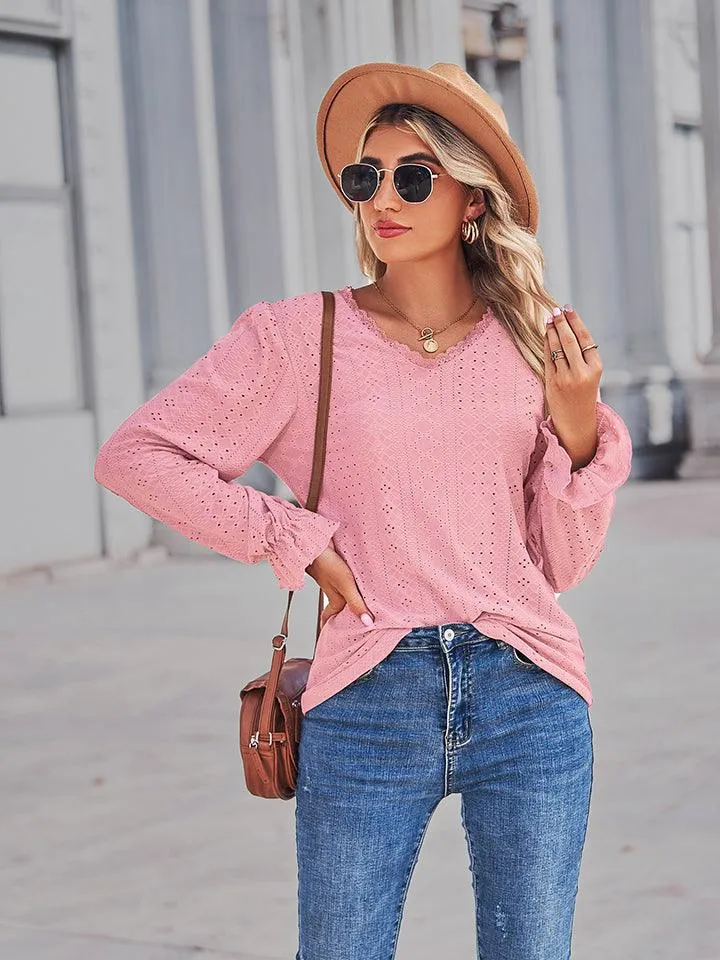 V-Neck Flounce Sleeve Blouse