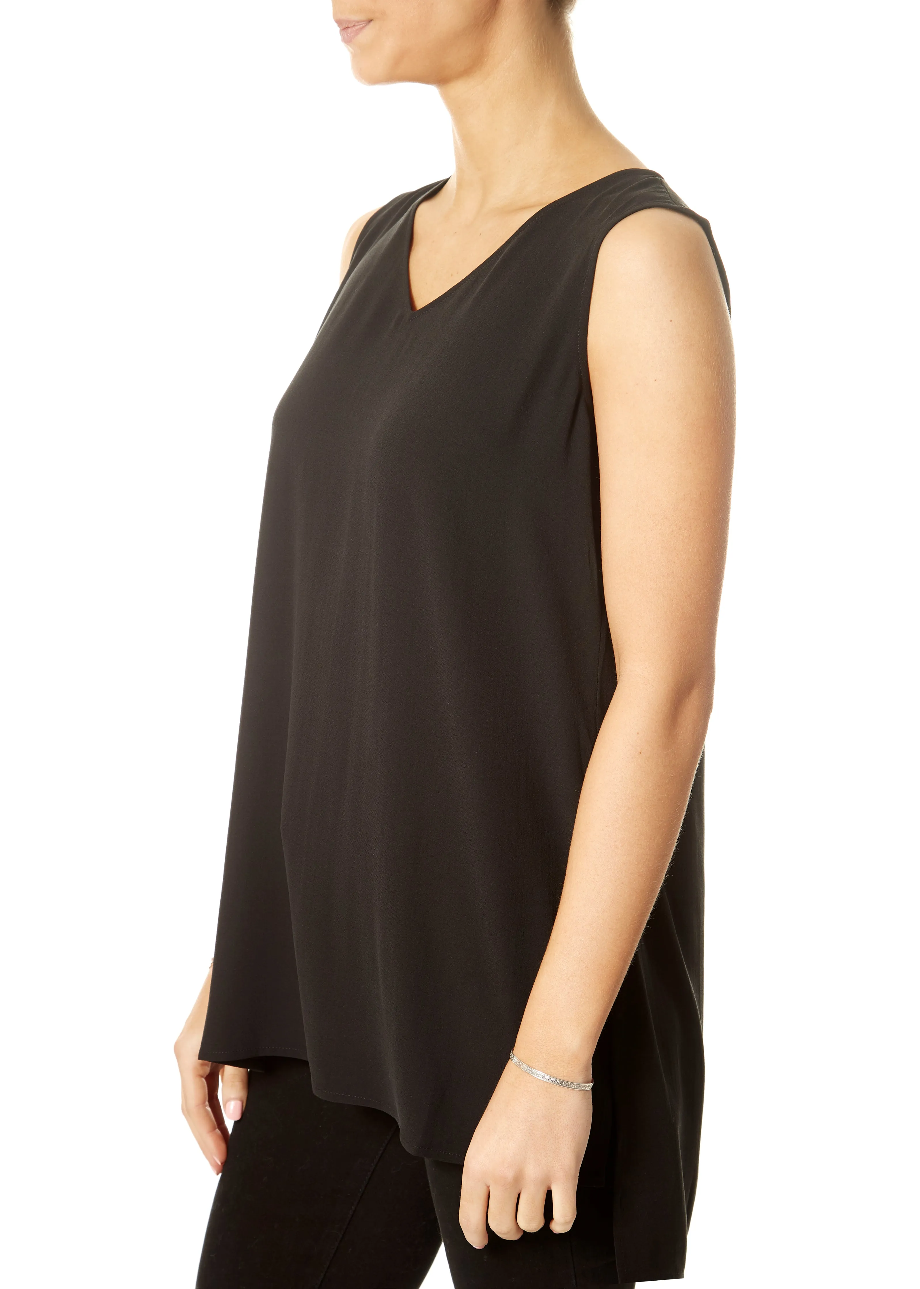 V-Neck Long Shell Black Top