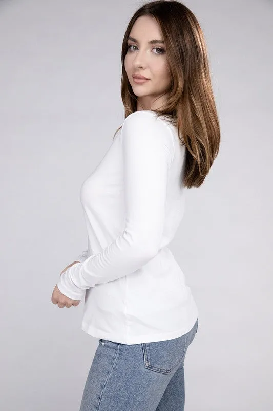 V-Neck Long Sleeve Tee in White or Black