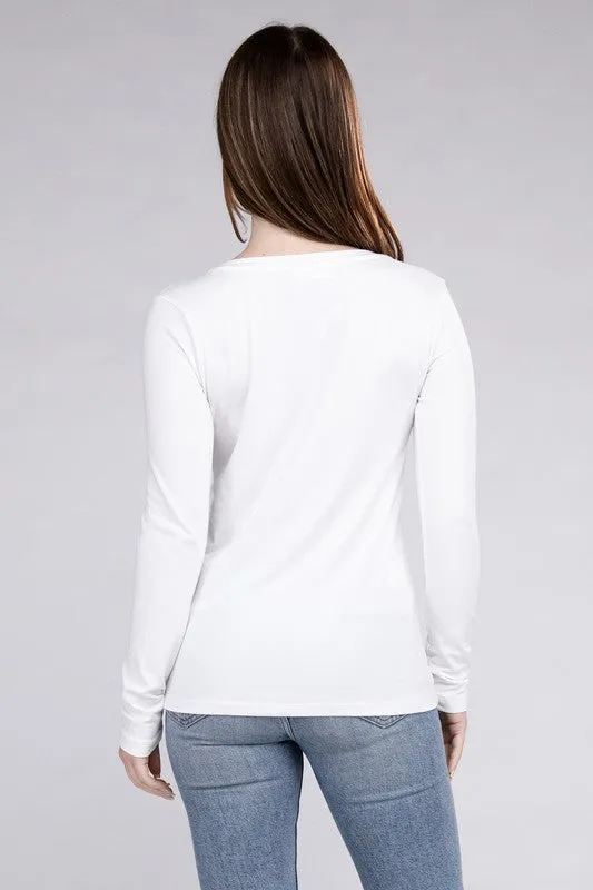 V-Neck Long Sleeve Tee in White or Black