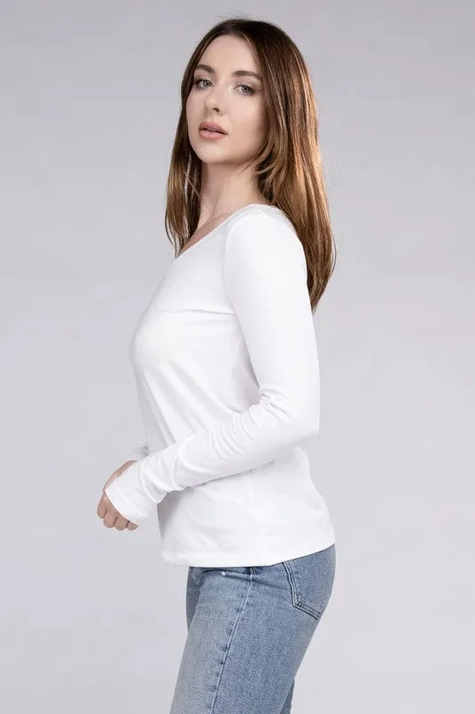 V-Neck Long Sleeve Tee in White or Black