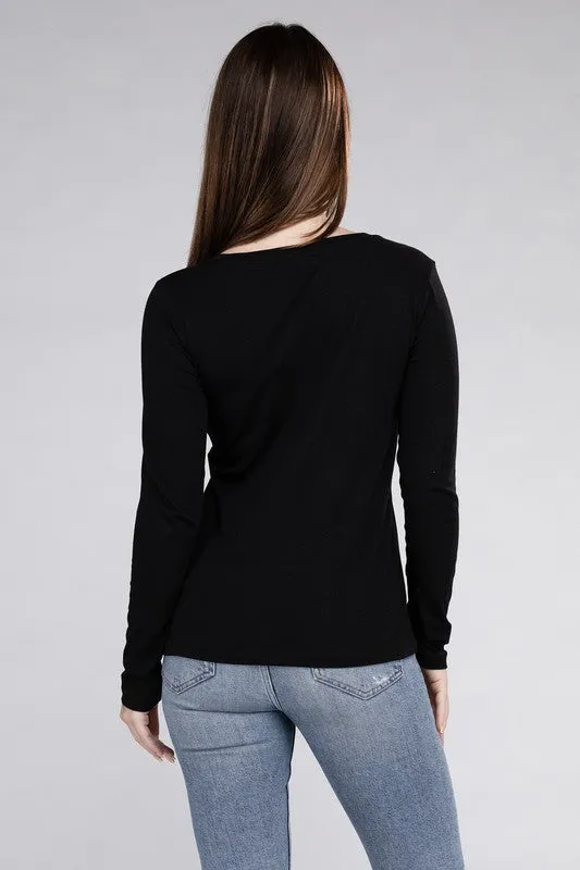 V-Neck Long Sleeve Tee in White or Black