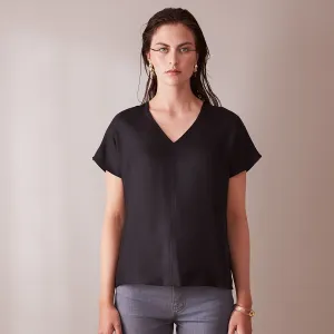 V-Neck Silk Tee Black