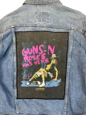 V RARE VTG 1987 GUNS N ROSES WAS HERE BANNED TRONSEAL BACK PATCH DENIM JACKET M