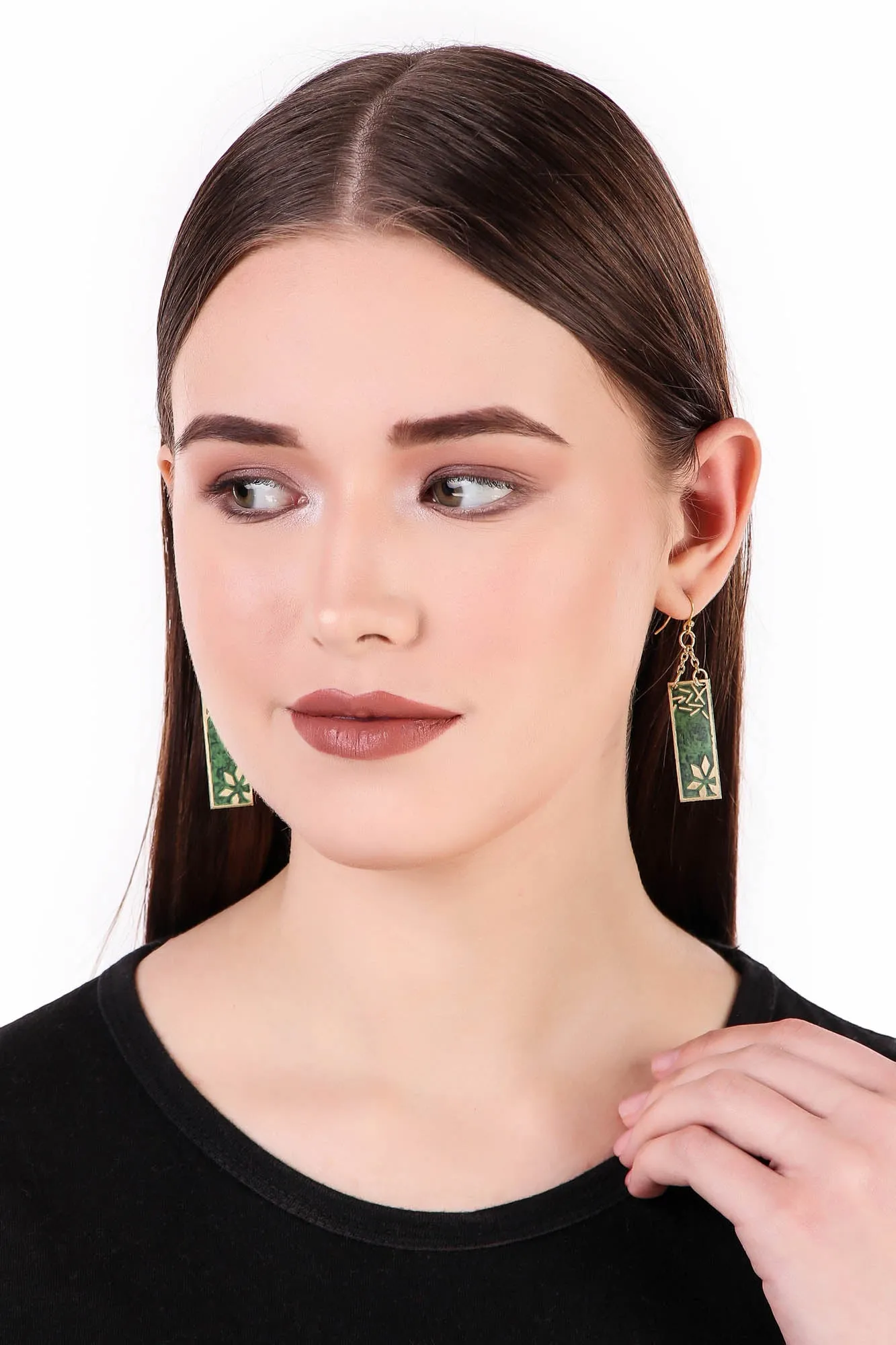 Vaatika rectangle earrings, green - Wholesale