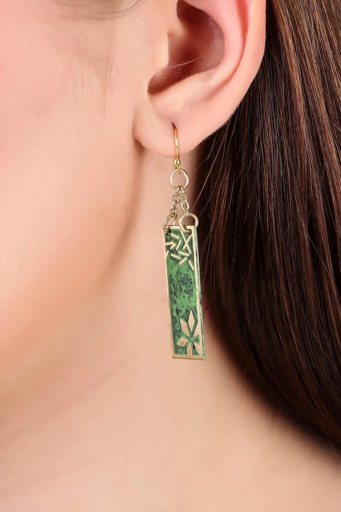 Vaatika rectangle earrings, green - Wholesale