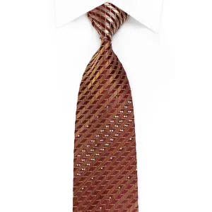 Vacci Men's Crystal Silk Tie Brown Striped On Burgundy With Sparkles