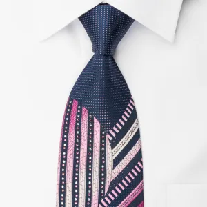 Vacci Stylish Rhinestone Necktie With Bling Pink Striped On Blue With Purple Sparkles