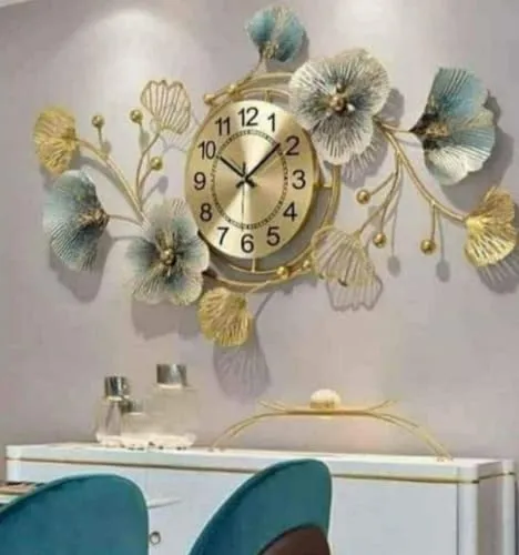 Vaishnavi Craft Metal Wall Hanging Floral Handmade Wall Clock Multicolor Ticking Sound for Bedroom | Drawing Room | Hall Entryway | Dining Room - Analog, 36X 12 Inch