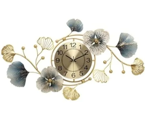 Vaishnavi Craft Metal Wall Hanging Floral Handmade Wall Clock Multicolor Ticking Sound for Bedroom | Drawing Room | Hall Entryway | Dining Room - Analog, 36X 12 Inch