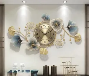 Vaishnavi Craft Metal Wall Hanging Floral Handmade Wall Clock Multicolor Ticking Sound for Bedroom | Drawing Room | Hall Entryway | Dining Room - Analog, 36X 12 Inch