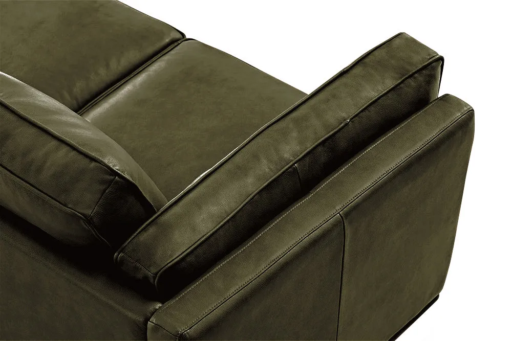 Valencia Artisan Top Grain Leather Three Seats with Right Chaise Leather Sofa, Olive Green