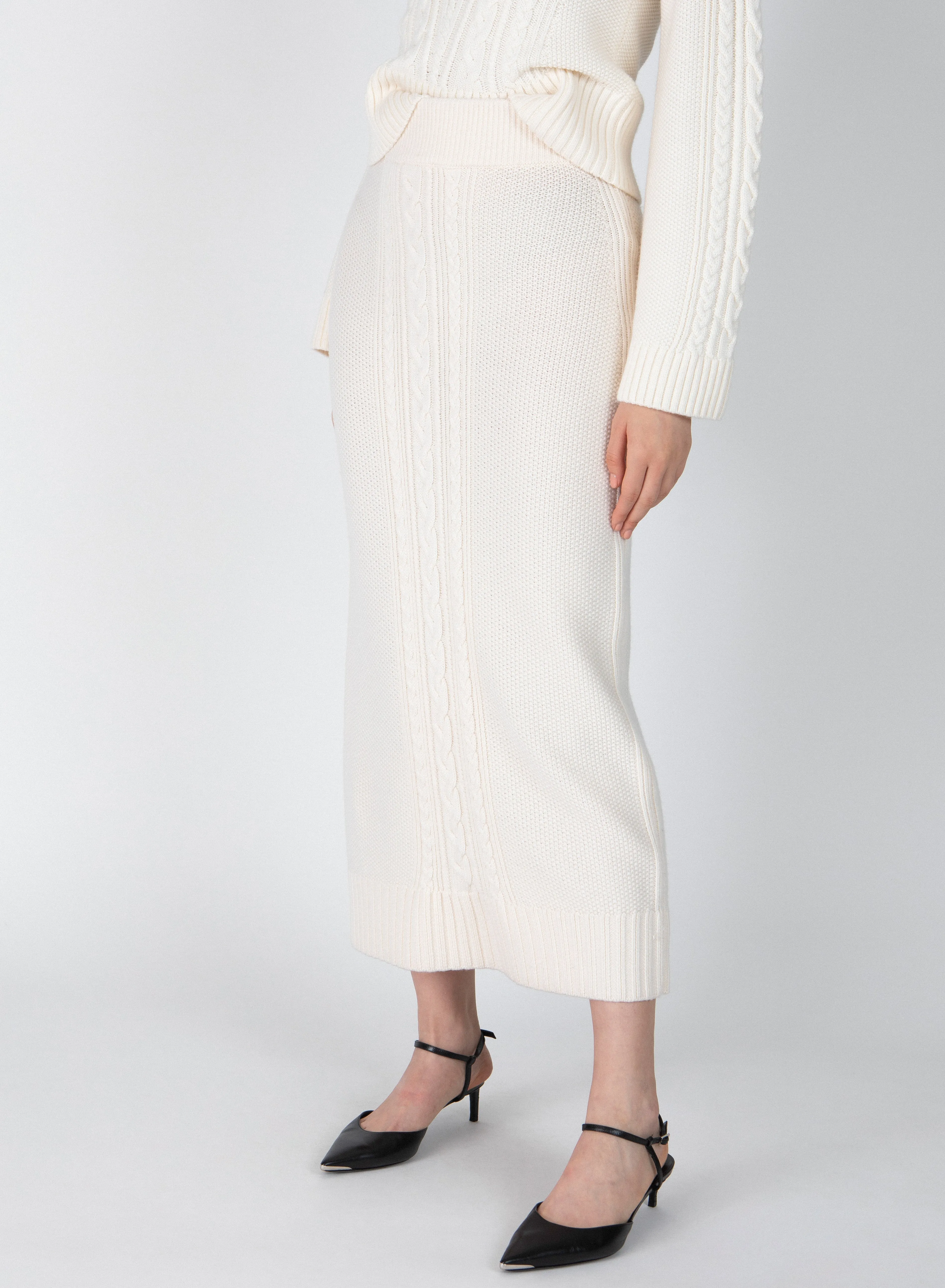 Valentin Cable Knit Skirt - Blanc de Blanc