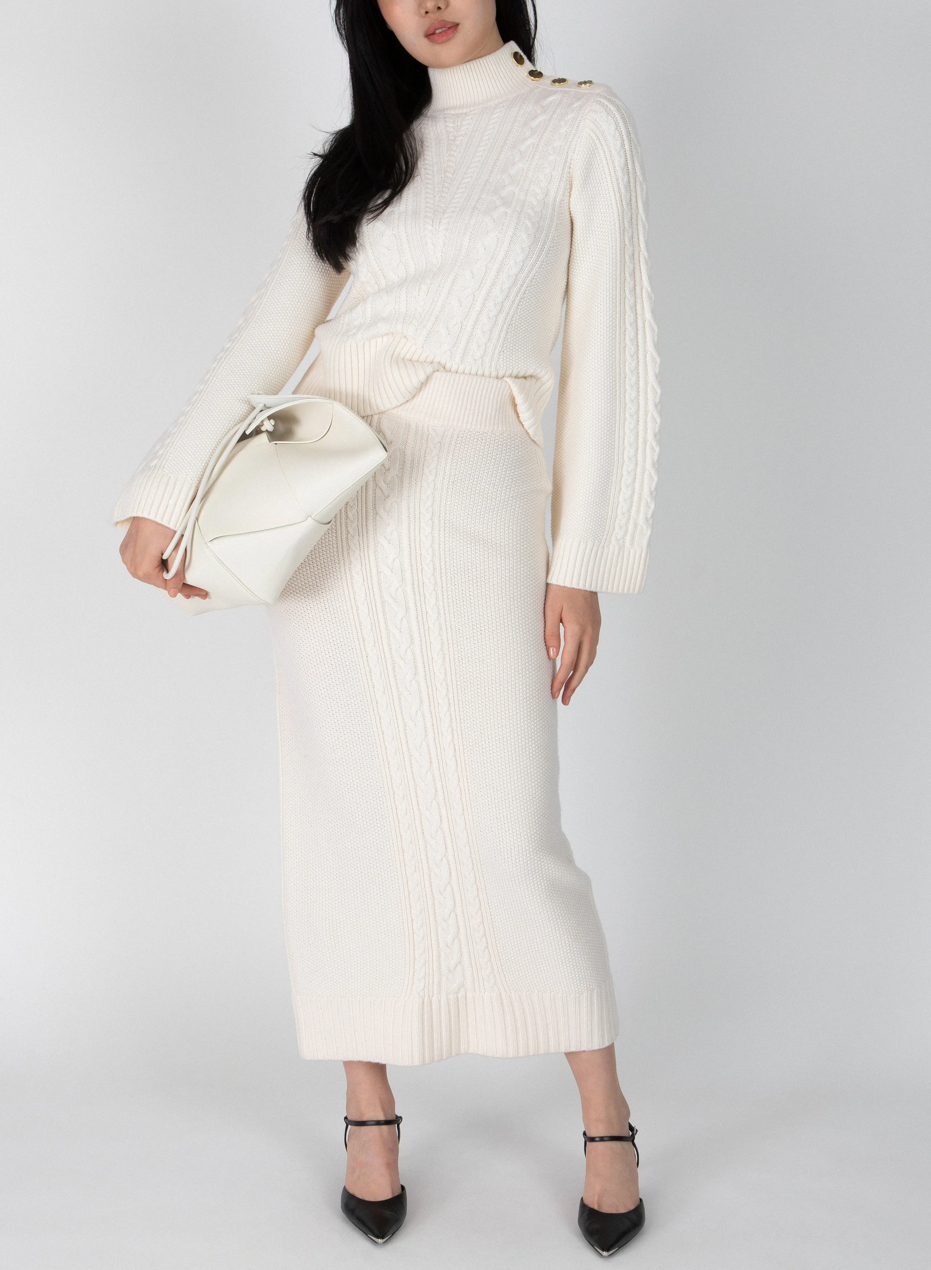 Valentin Cable Knit Skirt - Blanc de Blanc