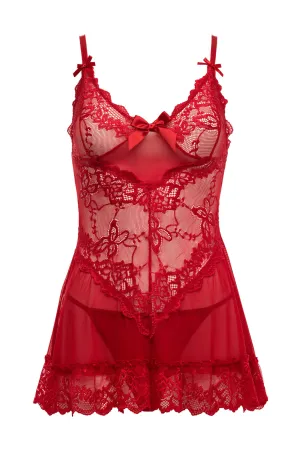 Valentine Crimson Red Lace Babydoll • Curve