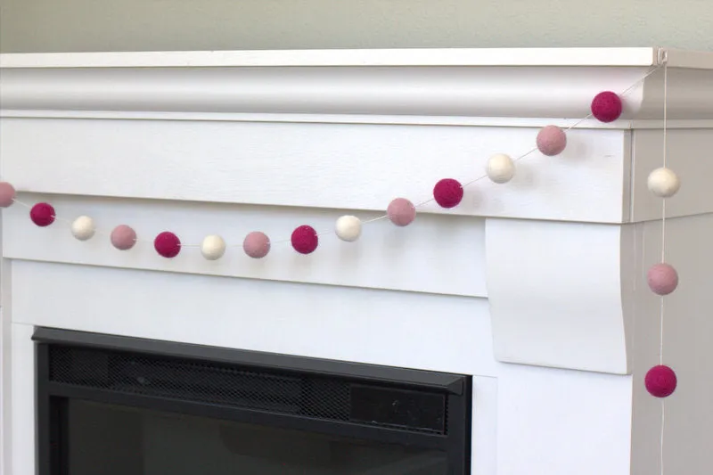 Valentine's Day Felt Ball Garland- Berry, Pink, White