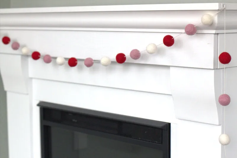 Valentine's Day Felt Ball Garland- Red, Blush Pink & White