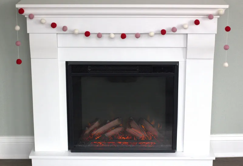 Valentine's Day Felt Ball Garland- Red, Blush Pink & White