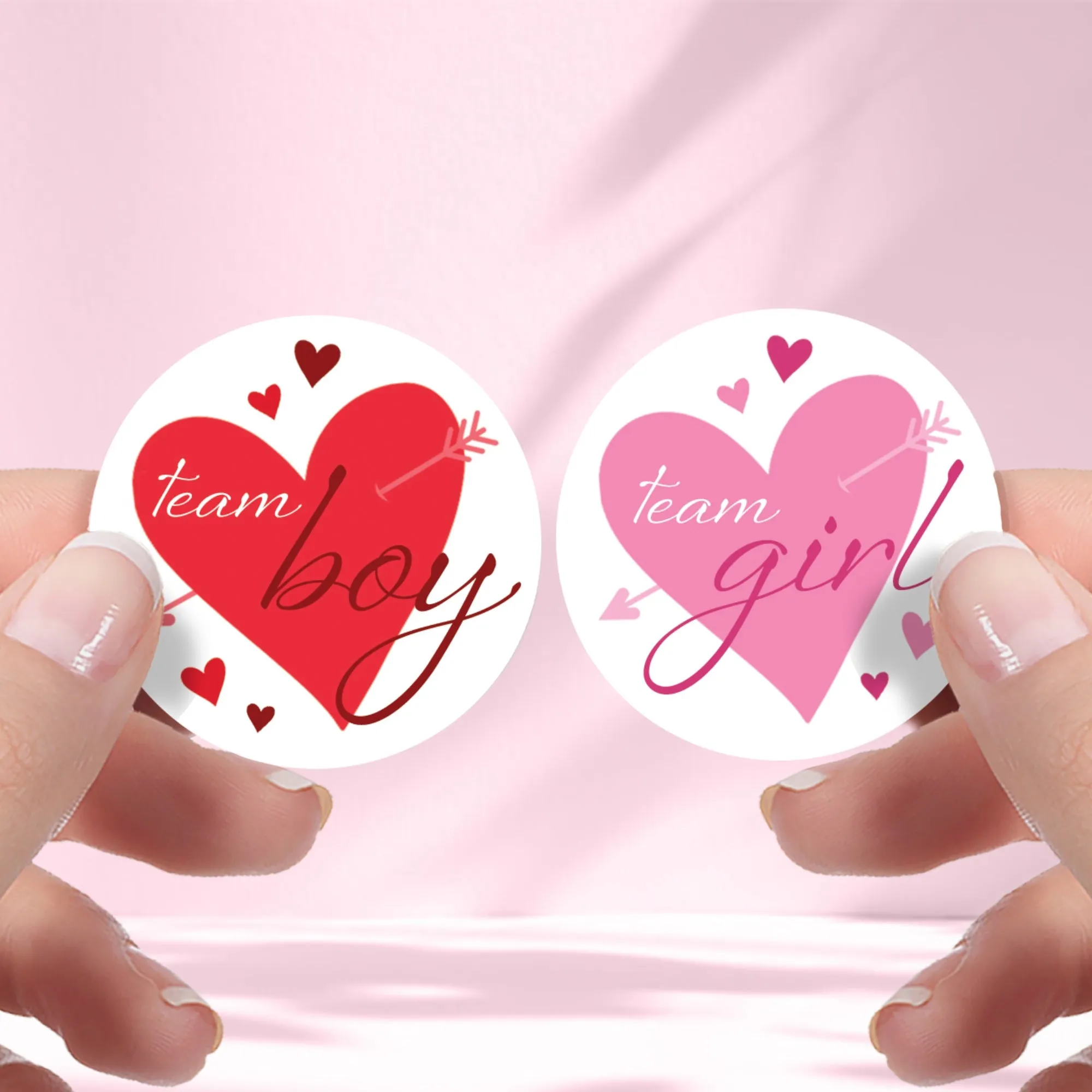 Valentine's Day Gender Reveal Stickers: Red & Pink Hearts - Team He or Team She Stickers - 40 Stickers