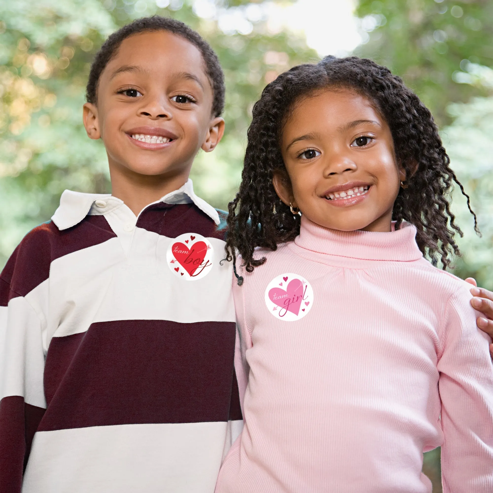 Valentine's Day Gender Reveal Stickers: Red & Pink Hearts - Team He or Team She Stickers - 40 Stickers