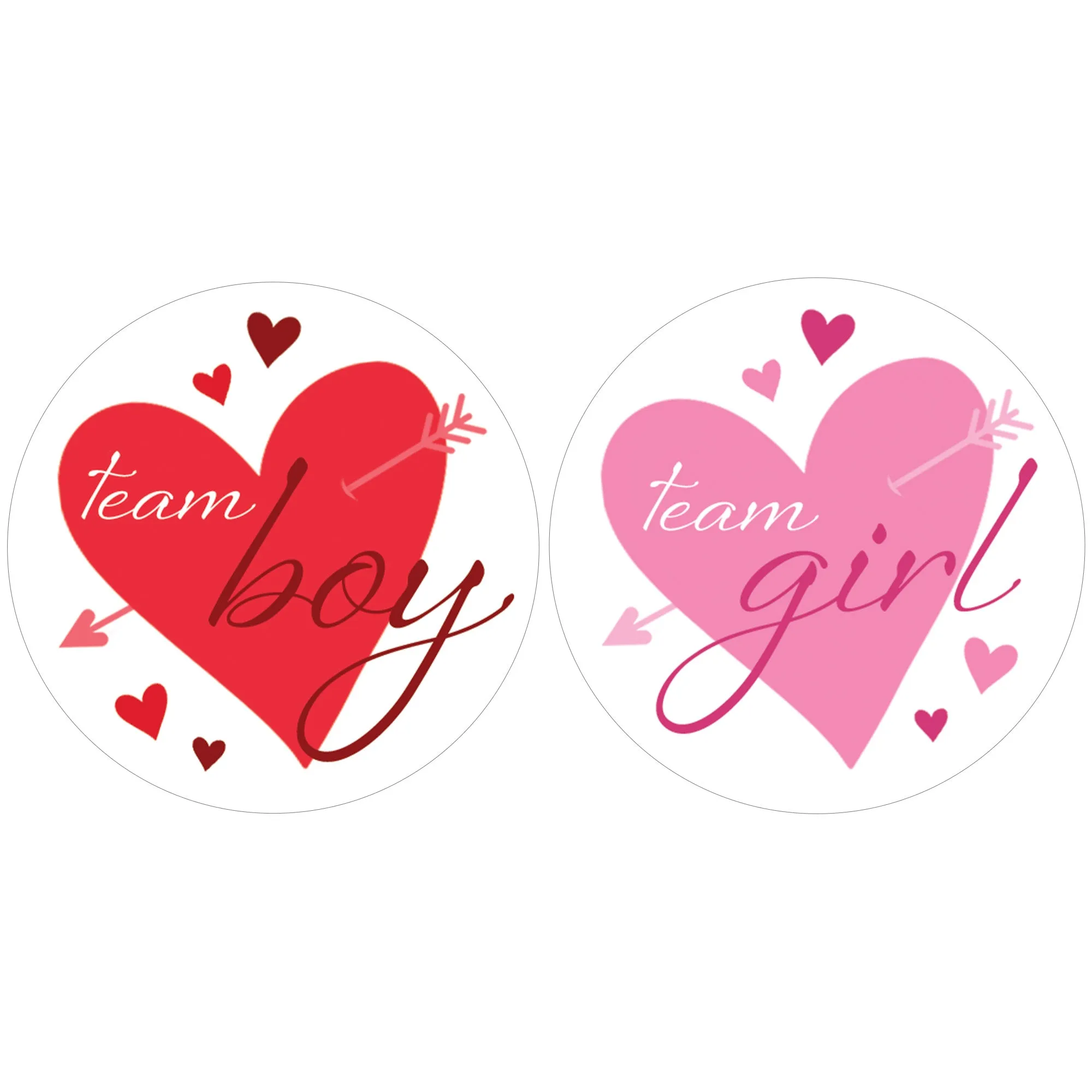 Valentine's Day Gender Reveal Stickers: Red & Pink Hearts - Team He or Team She Stickers - 40 Stickers