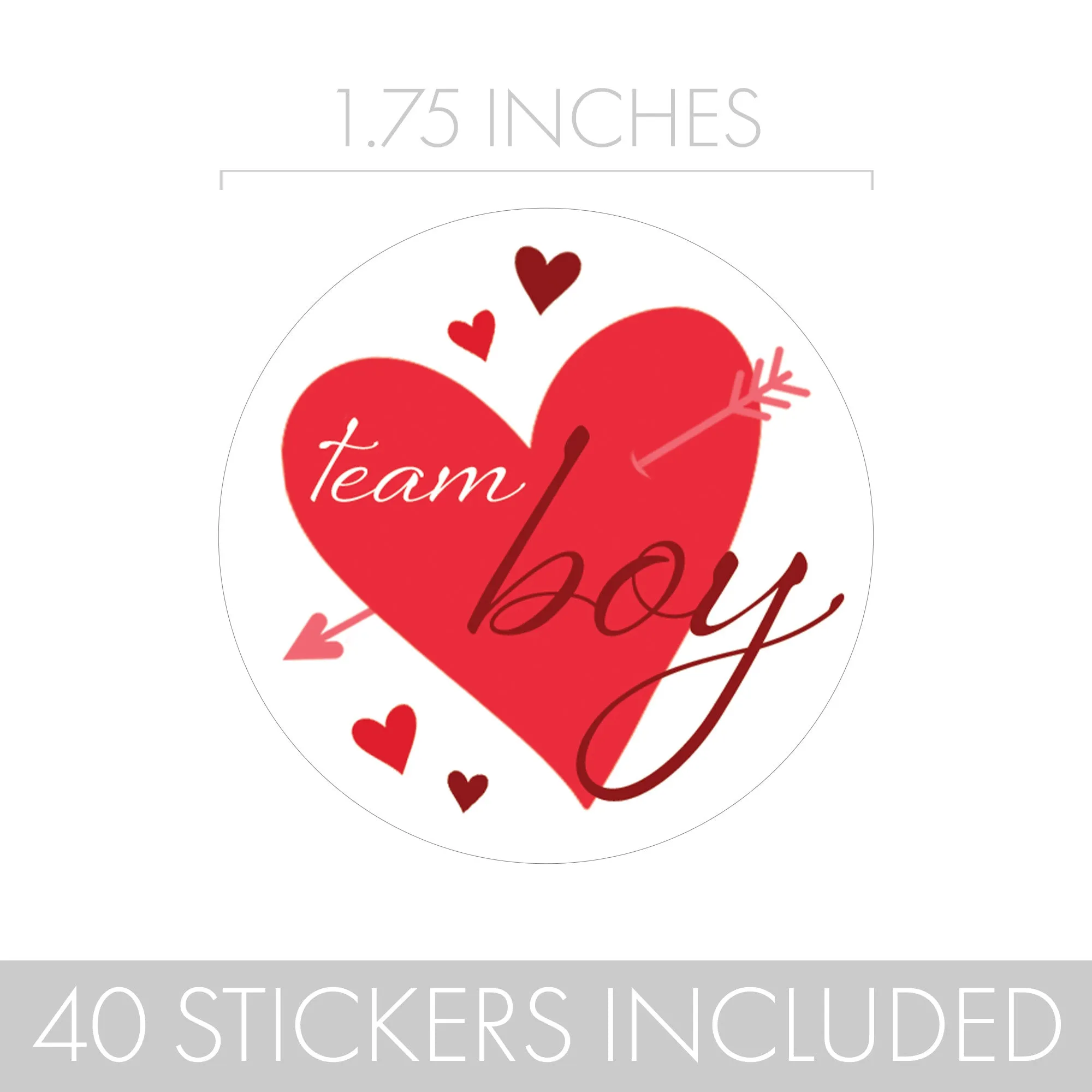 Valentine's Day Gender Reveal Stickers: Red & Pink Hearts - Team He or Team She Stickers - 40 Stickers