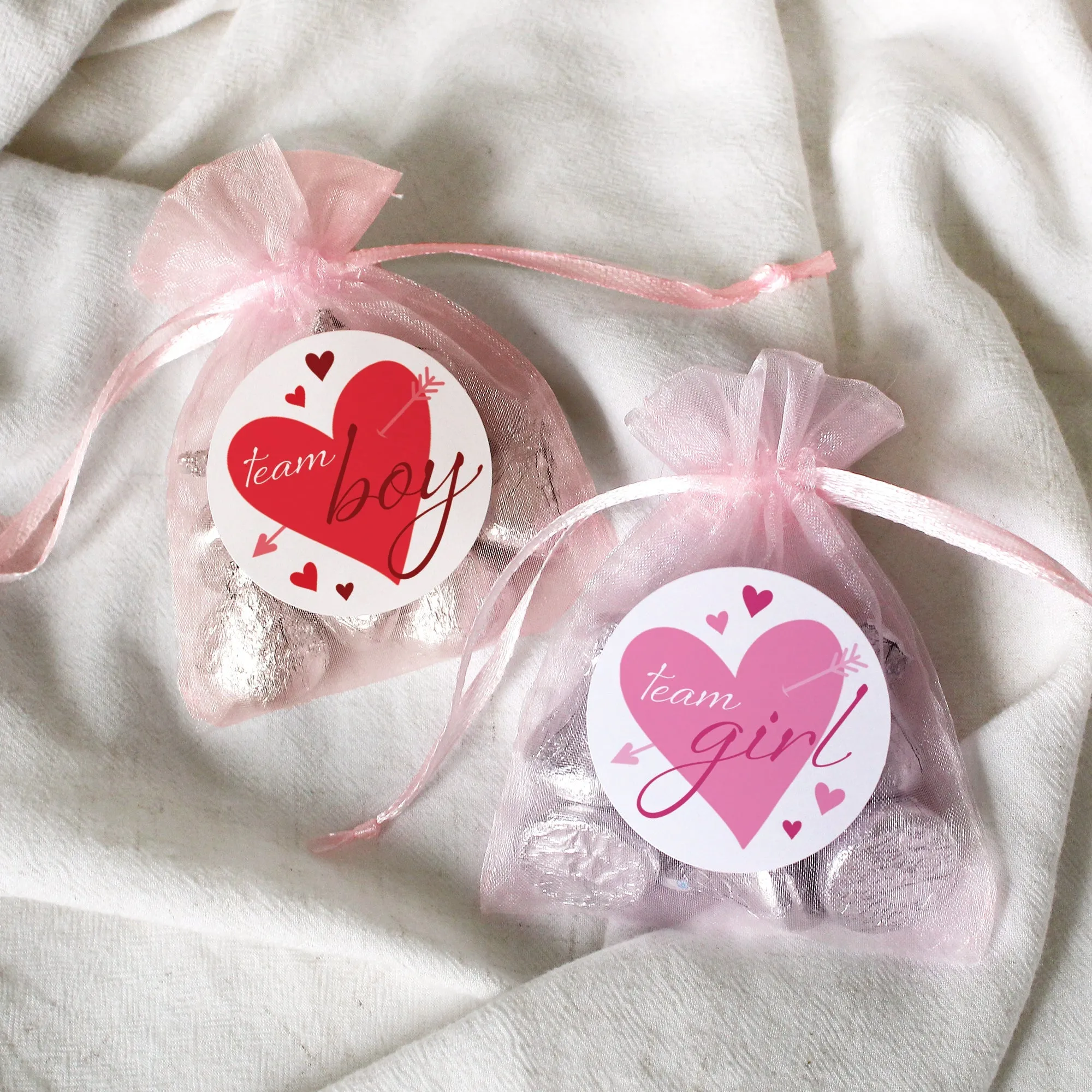 Valentine's Day Gender Reveal Stickers: Red & Pink Hearts - Team He or Team She Stickers - 40 Stickers