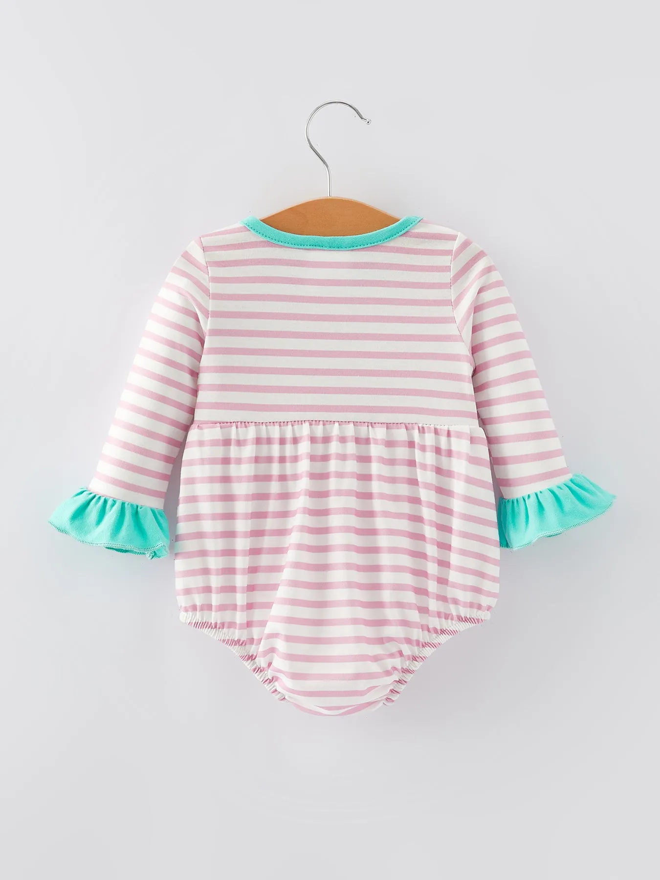 Valentine's Day Ruffle Stripe Smocking Embroidered Girls Romper