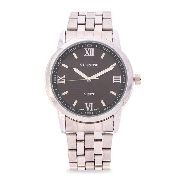 Valentino 20122123-BLACK DIAL Silver Stainless Steel Band Watch for Men