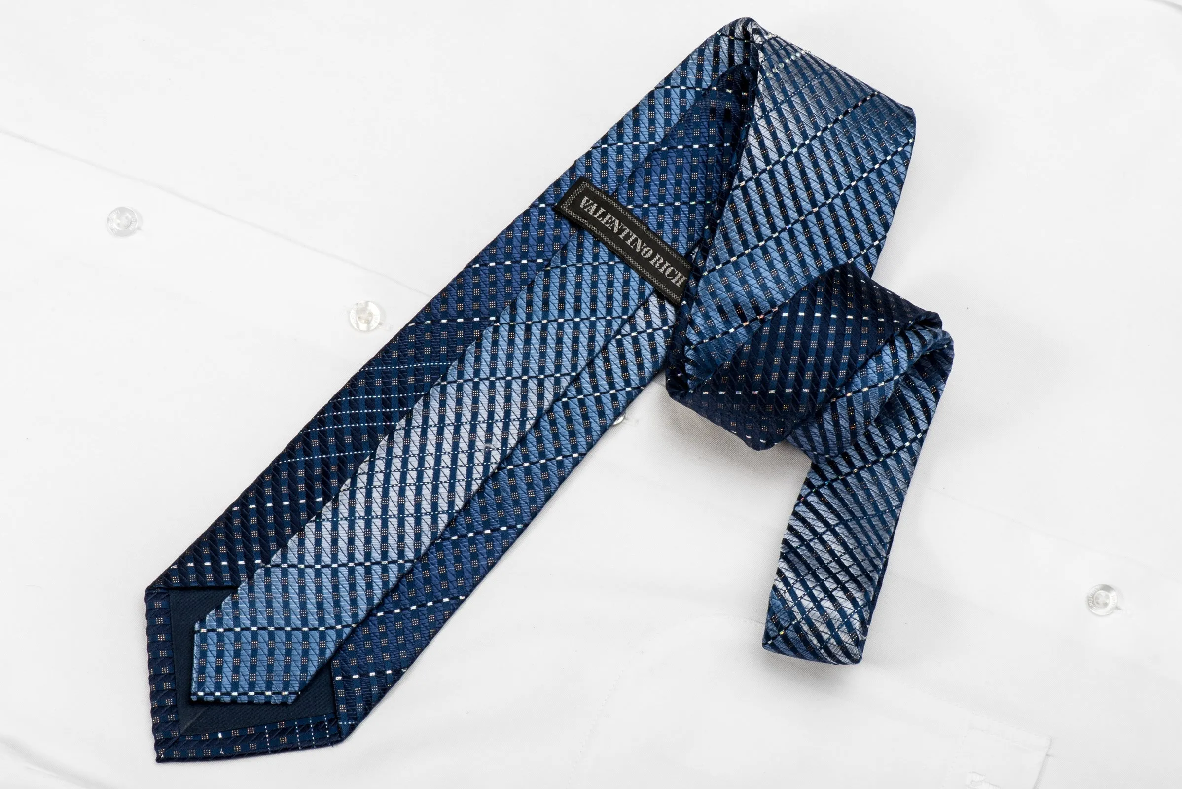 Valentino Rich Men's Crystal Silk Tie Stripes On Blue With Silver Sparkles