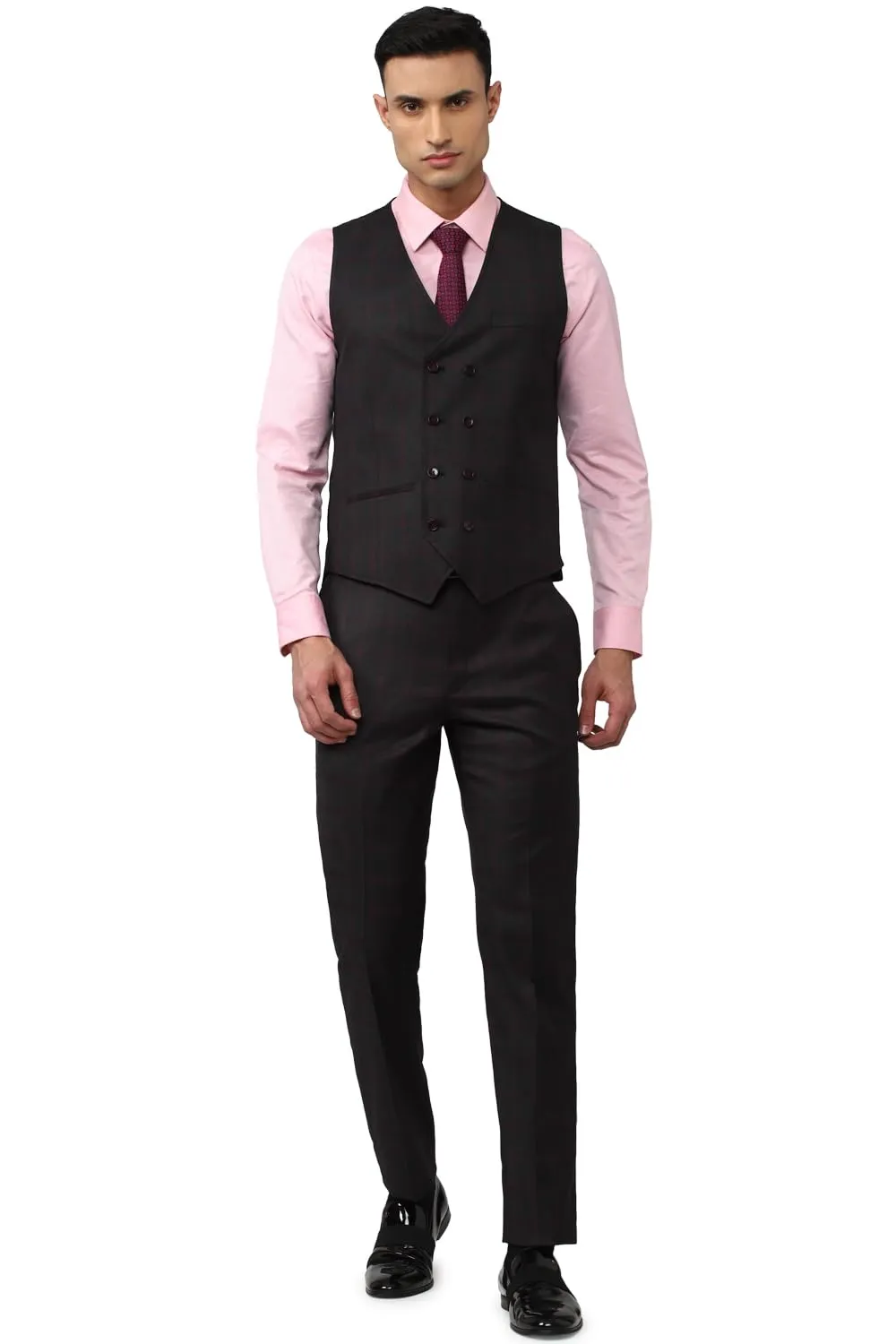 Van Heusen Men's Polyester Blend Three Piece Suit (VHSUWSLFA97172_Black