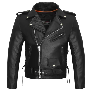 Vance Leather Men's Top Grain Leather Classic Motorcycle Jacket W/Lace Sides and Zip Out Liner