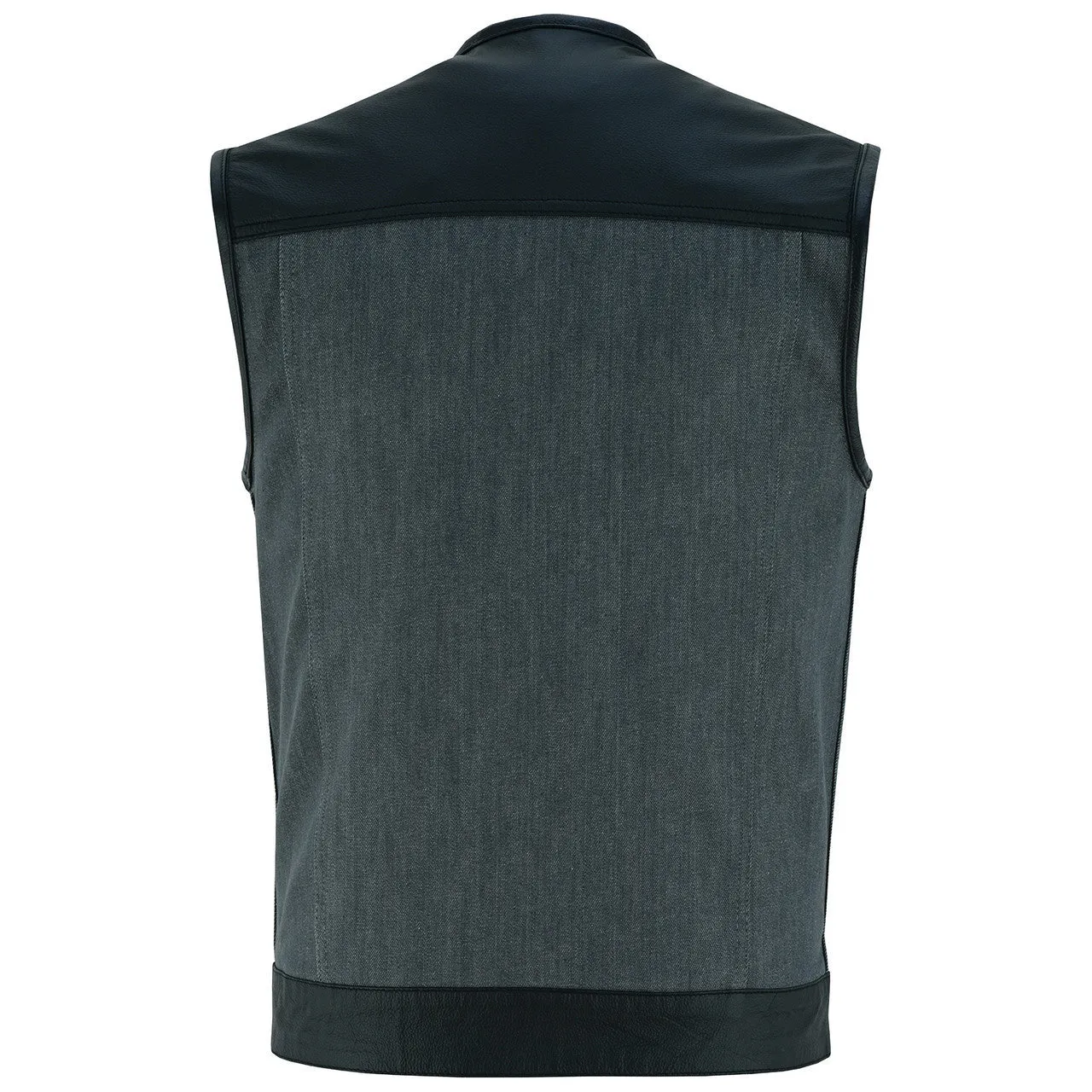 Vance Leathers Men's Grey Denim & Leather Motorcycle Vest with CCW Pockets