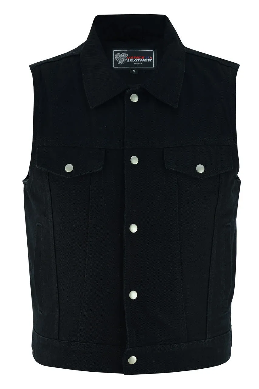 Vance Mens Black Jean Style Denim Motorcycle Vest