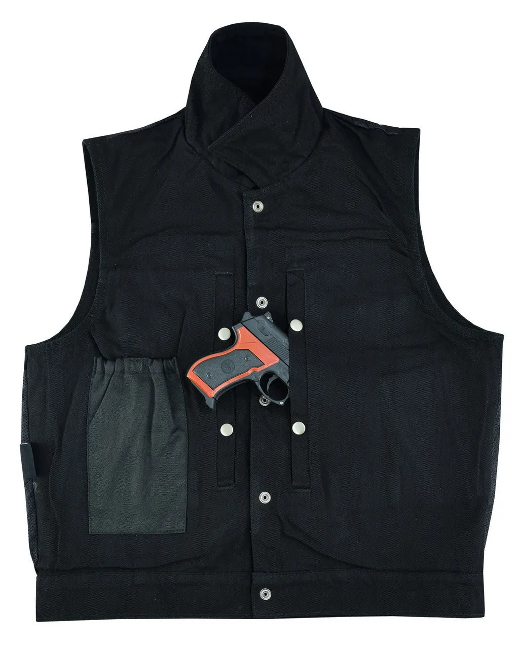 Vance Mens Black Jean Style Denim Motorcycle Vest