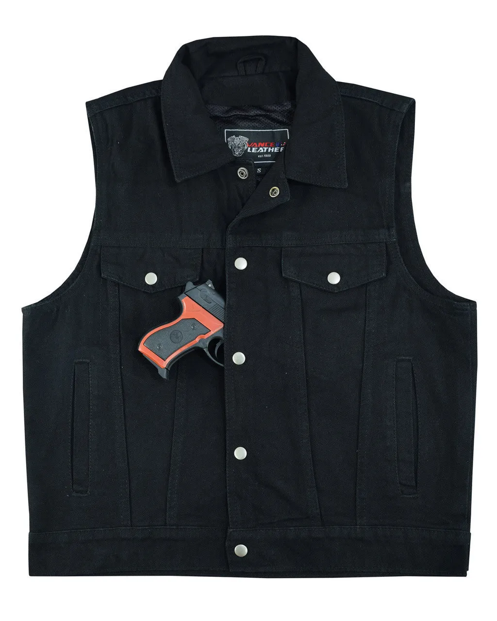 Vance Mens Black Jean Style Denim Motorcycle Vest