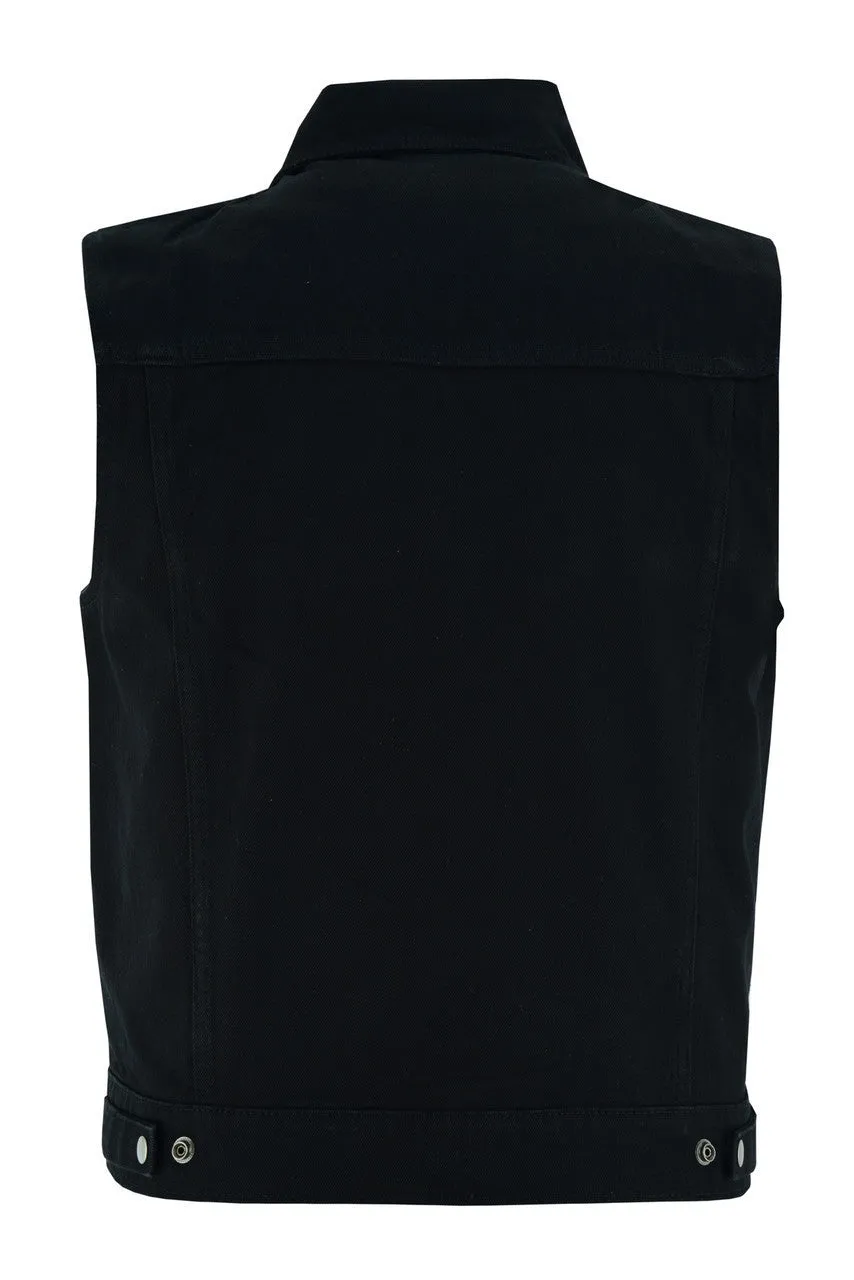 Vance Mens Black Jean Style Denim Motorcycle Vest