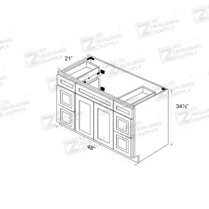 Vanity 48"-48" Balck Shaker Vanity Sink Base Cabinet with Drawers/ 48" -