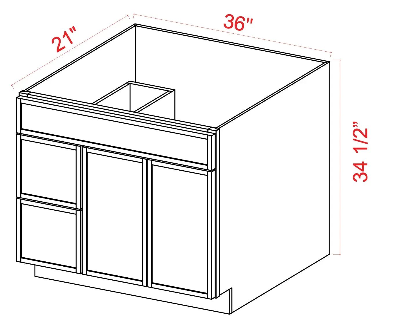 Vanity Combo Drawer Base Cabinet- Shaker Slim